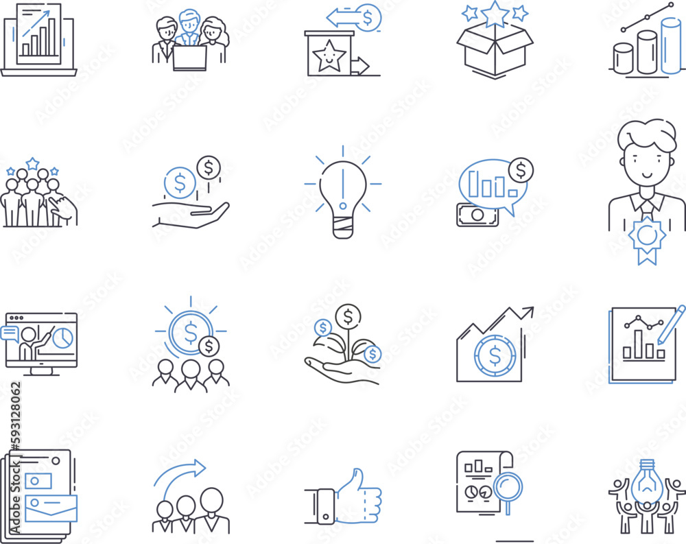 Productivity outline icons collection. Efficiency, Output, Effectiveness, Automation, Streamline, Organize, Goal-Setting vector and illustration concept set. Plan, Optimize, Outcome linear signs
