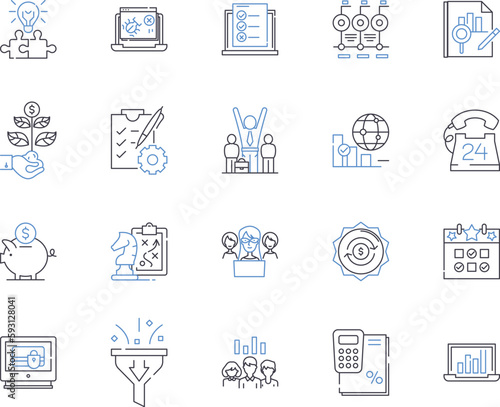 Social innovation outline icons collection. Social, Innovation, Entrepreneurship, Community, Change, Technology, Problem vector and illustration concept set. Solution, Impact, Society linear signs