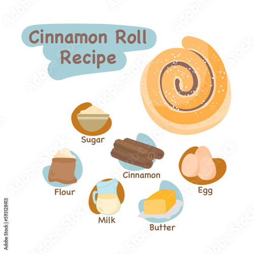 hand drawn cinnamon roll illustration recipe concept