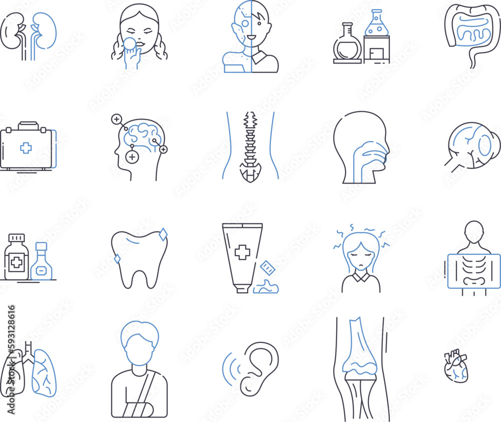 Health coaching outline icons collection. Health, Coaching, Wellness, Nutrition, Exercise, Therapy, Diet vector and illustration concept set. Meditation, Mindfulness, Healthful linear signs