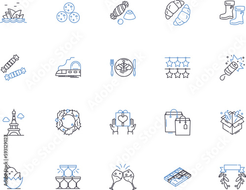 Birthday outline icons collection. Celebration, Joyful, Presents, Cake, Party, Anniversary, Gift vector and illustration concept set. Surprise, Balloons, Candle linear signs
