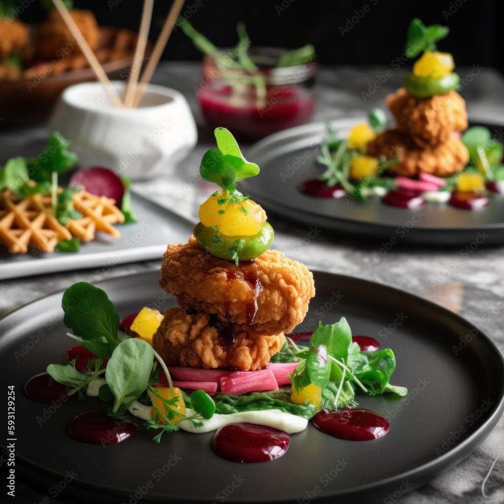 Mango Chicken and Salad - Generative AI Illustration Mango Chicken and Salad - Generative AI Illustration