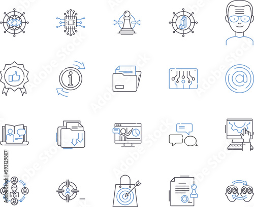 Business connections outline icons collection. Networking, Contacts, Relationships, Links, Liaisons, Alliances, Partners vector and illustration concept set. Associates, Connections, Confidants linear