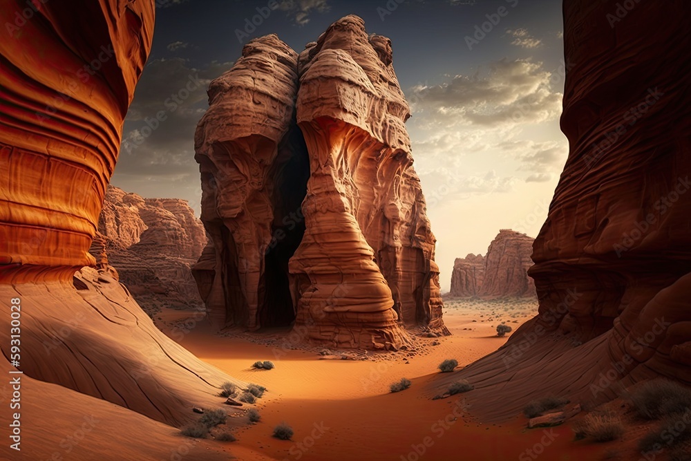 Spectacular rock formations in AlUla, Saudi Arabia. Generative AI - obrazy, fototapety, plakaty 