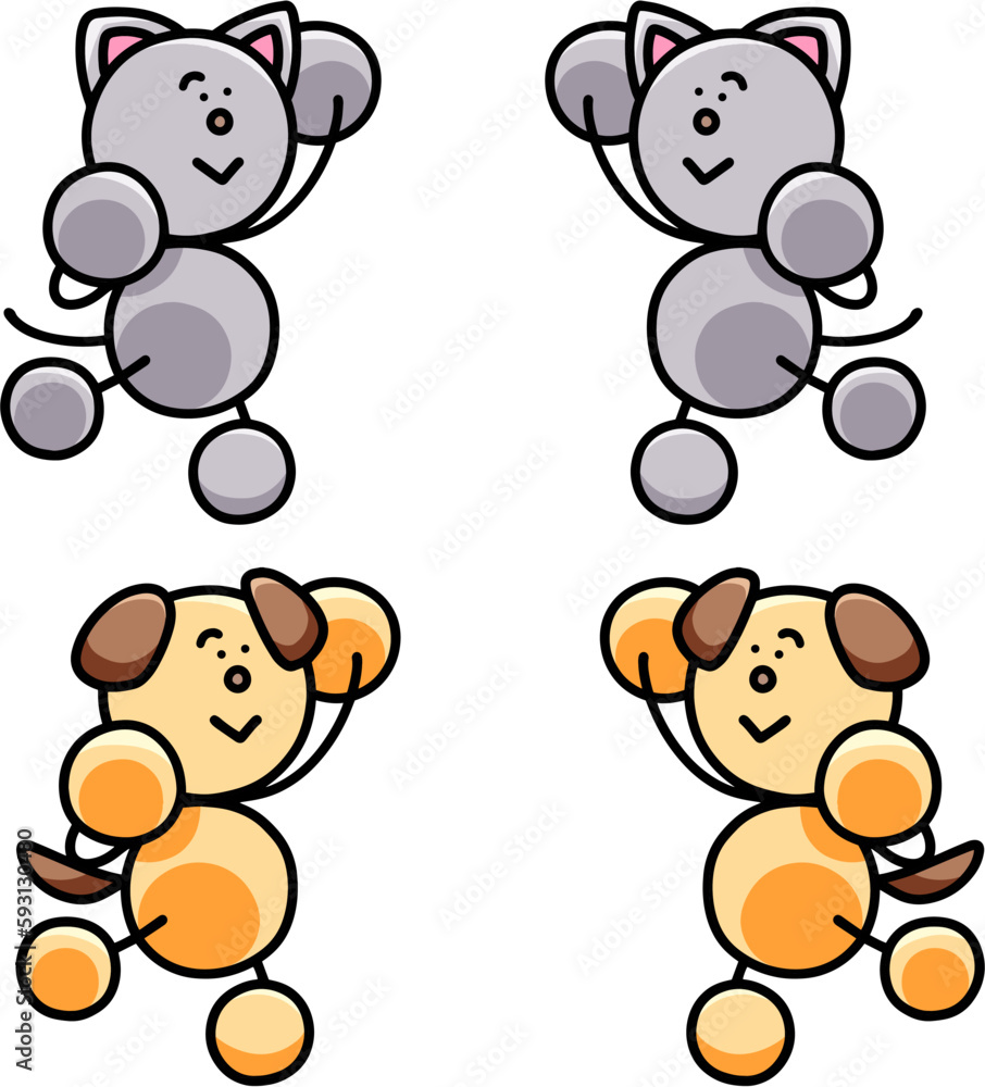 Fototapeta premium やる気がみなぎるわんまるとにゃんまるのイラストセット 犬 猫