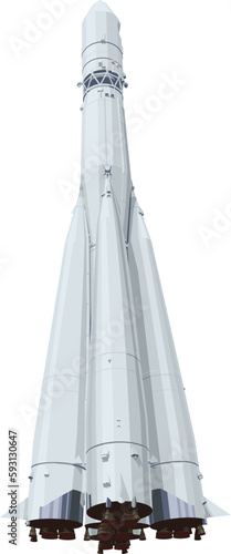 Vector illustration of the space rocket "Vostok - 1". 
Space rocket vector graphic on transparent background. Illustrations on the theme of space.
