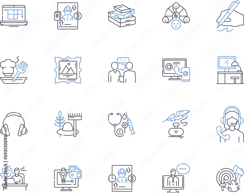 Freelance and occupations outline icons collection. Freelance, Occupations, Gig, Contractor, Enthusiast, Artisan, Entrepreneur vector and illustration concept set. Freelancer, Self-Employed