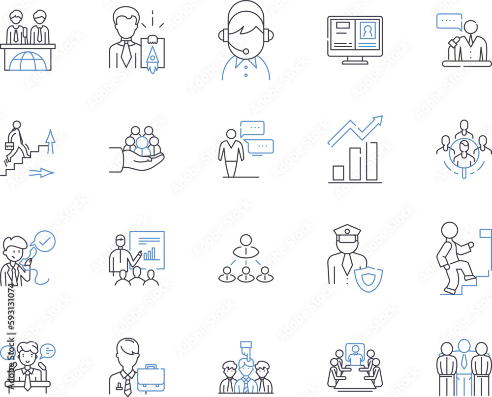 Time management outline icons collection. Planning, Discipline, Prioritization, Efficiency, Tracking, Scheduling, Focus vector and illustration concept set. Multitasking, Goal, Deadline linear signs