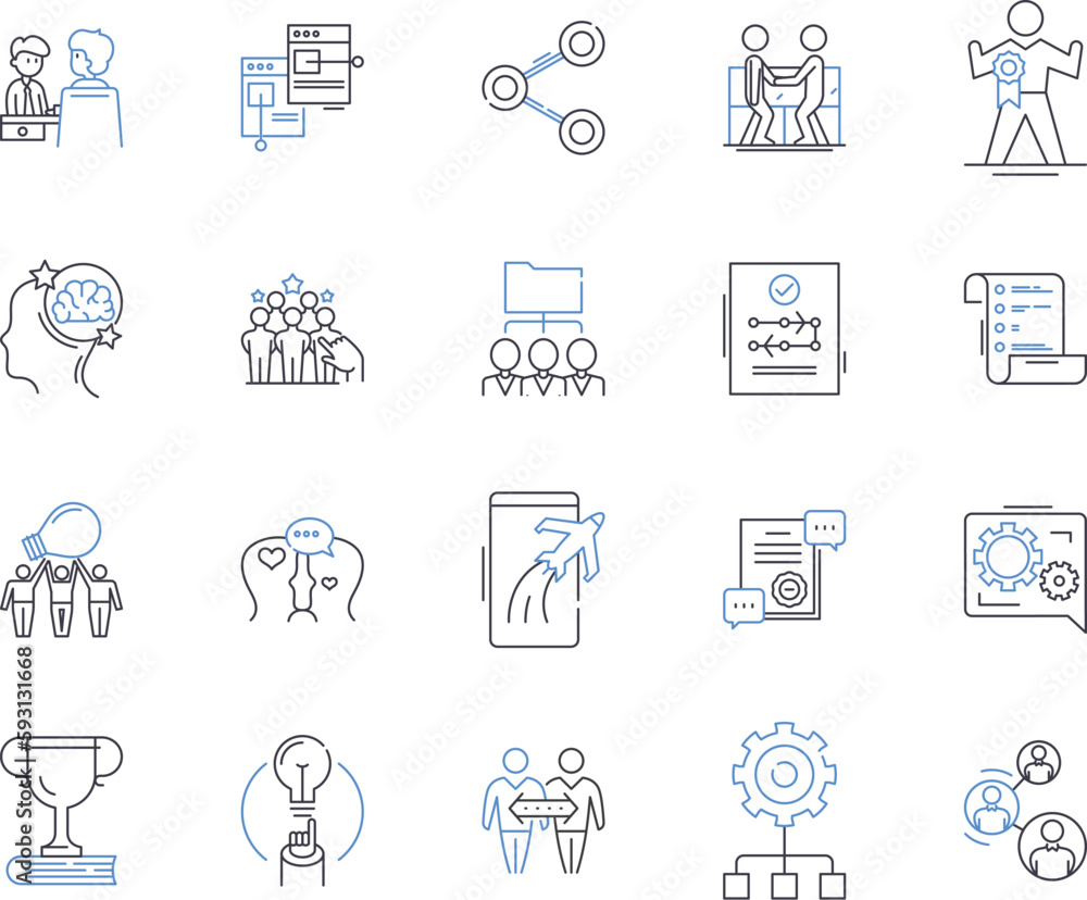 Company team outline icons collection. Company, Team, Corporate, Group, Staff, Members, Employees vector and illustration concept set. Colleagues, Executives, Managers linear signs