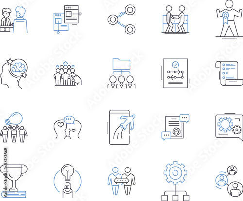Company team outline icons collection. Company, Team, Corporate, Group, Staff, Members, Employees vector and illustration concept set. Colleagues, Executives, Managers linear signs