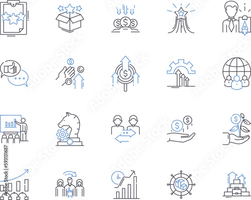 Effectiveness outline icons collection. Efficient  Productive  Proficient  Competent  Adroit  Thorough  Successful vector and illustration concept set. Skilled  Strong  Proactive linear signs