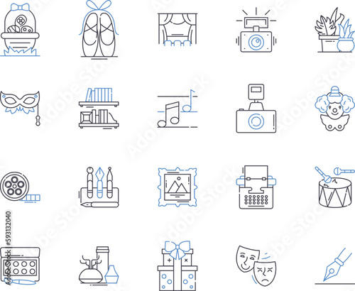 DIY projects outline icons collection. Crafts, Modelling, Building, Decorating, Restoring, Painting, Drawing vector and illustration concept set. Upcycling, Sewing, Knitting linear signs