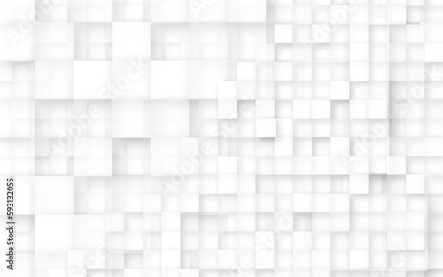 3D Square Blocks High Technology Minimalist White Abstract Background. Three Dimensional Science Conceptual Tetragonal Structure Light Wide Wallpaper. Tech Clear Blank Subtle Textured Backdrop