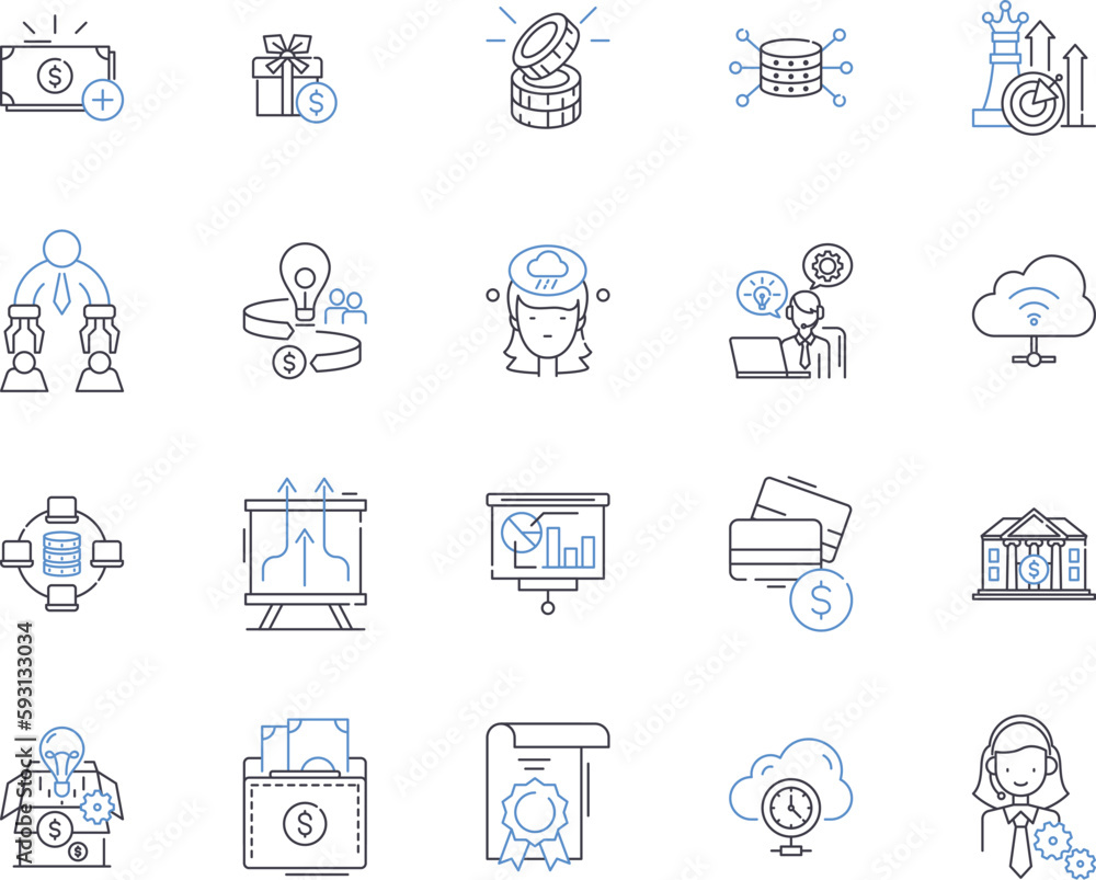 Budgeting outline icons collection. Financial, Planning, Saving, Allocation, Forecasting, Expenditure, Control vector and illustration concept set. Costing, Categorizing, Investment linear signs Budgeting outline icons collection. Financial, Planning, Saving, Allocation, Forecasting, Expenditure, Control vector and illustration concept set. Costing, Categorizing, Investment linear signs