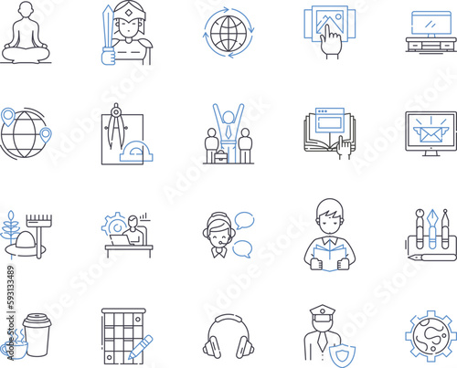 Digitall Freelance outline icons collection. Digital, Freelance, Contractor, Remote, Outsourcing, Gig, Consultant vector and illustration concept set. Part-time, Self-employed, Entrepreneur linear