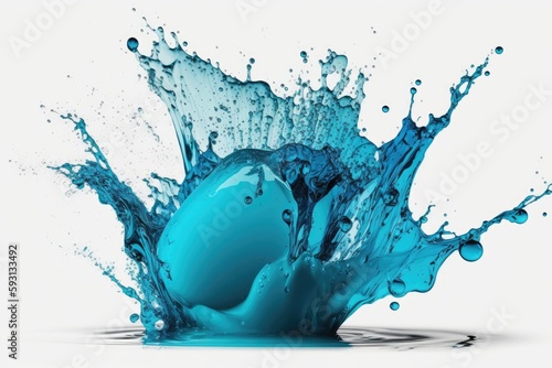 Isolated blue water splash on a white background. Generative AI