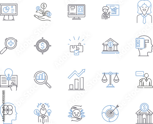 microfinance outline icons collection. Microfinance, Banking, Credit, Loans, Savings, Entrepreneurship, Cooperative vector and illustration concept set. Investment, Poverty, Women linear signs photo