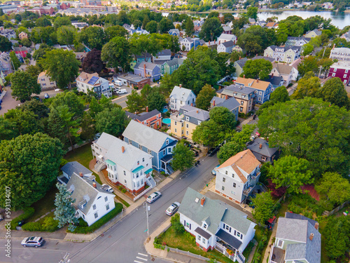 Cuadro en lienzo Old residence buildings aerial view in historic city center of Salem in Massachusetts MA, USA