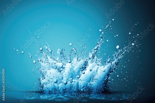 Water splashes on a blue background with copy space. Generative AI