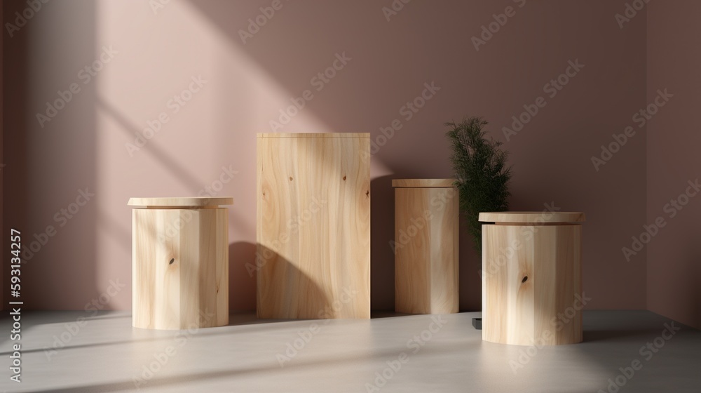 Wooden podium for product presentation in modern interior,Natural minimalis luxury podium.Generative Ai Wooden podium for product presentation in modern interior,Natural minimalis luxury podium.Generative Ai
