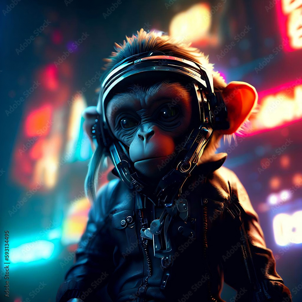Cute character 3D image of cyberpunk monkey Cute character 3D image of cyberpunk monkey