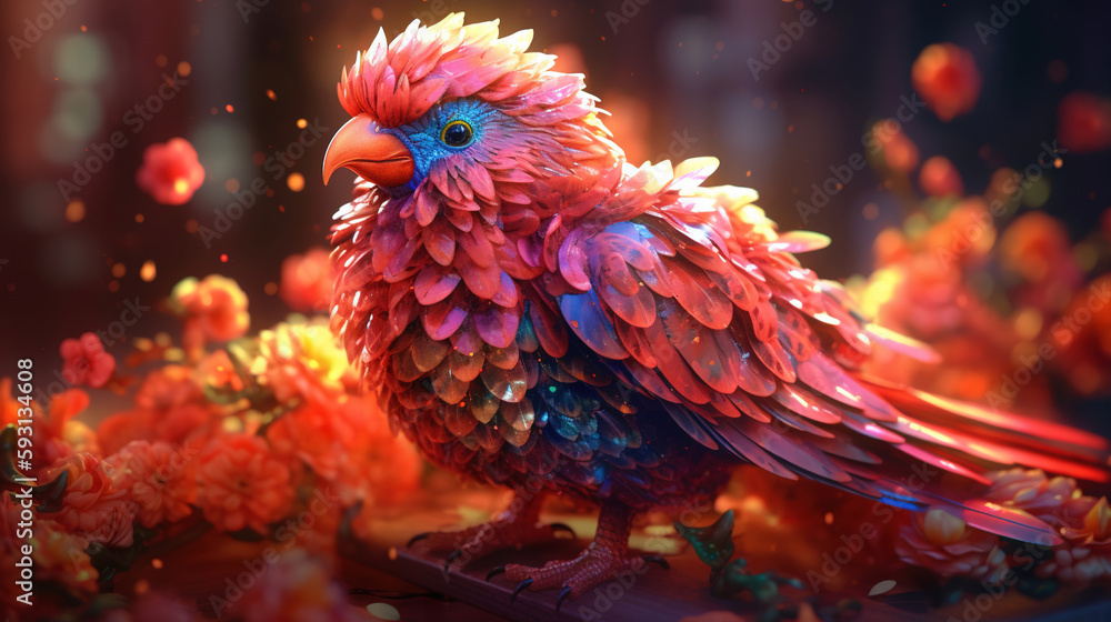 Fototapeta premium Phoenix illustration with flower. Generative AI.