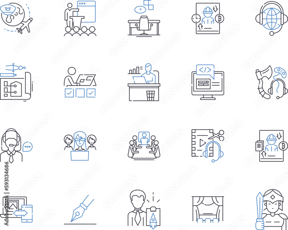 Freelance and work outline icons collection. Freelance, work, freelancer, job, remote, independent, self-employed vector and illustration concept set. gig, contract, project linear signs