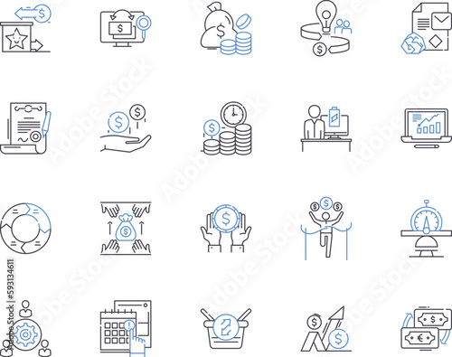financial plan and control outline icons collection. Financial, planning, control, budgeting, investment, saving, cash vector and illustration concept set. flow,analysis,taxation linear signs