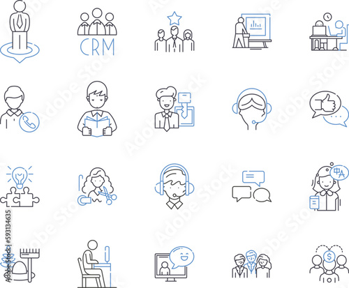 Employee labor outline icons collection. Employees, Labor, Employment, Working, Staff, Wage, Contract vector and illustration concept set. Jobs, Salaries, Hiring linear signs