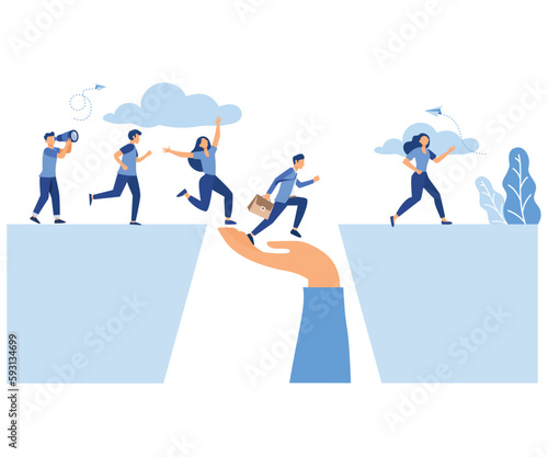 aimed at the goal concept, ncrease motivation, way to achieve the goal, teamwork, help in overcoming obstacles in the form of support,  flat vector modern illustration 