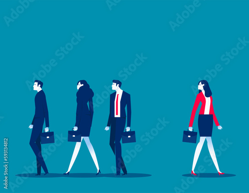 The business team finds the opposite direction of the partner' walking. Business vector illustration