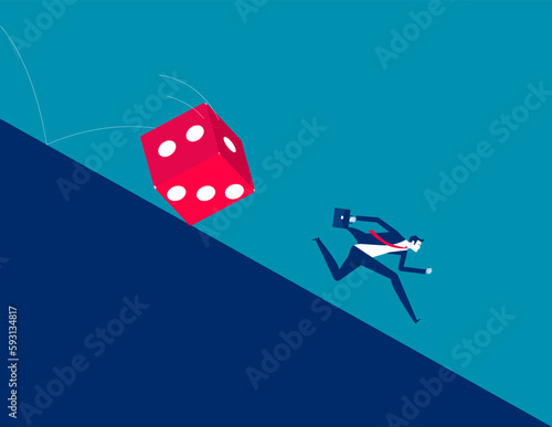 Huge dice roll down. Business vector illustration concept
