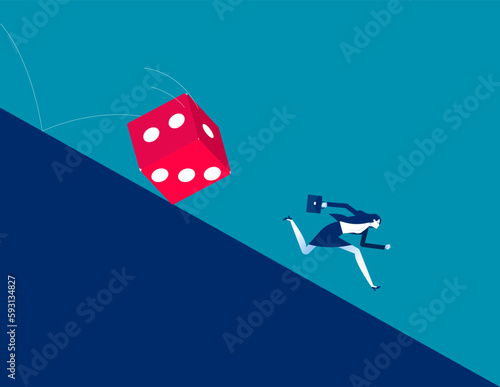 Huge dice roll down. Business vector illustration concept