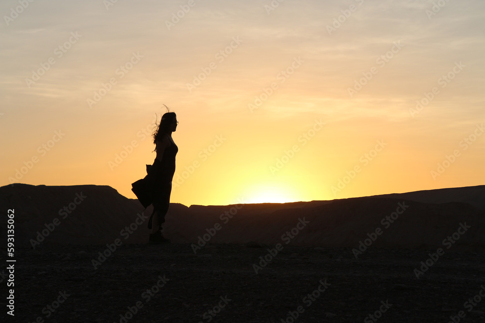 silhouette of a girl in the desert