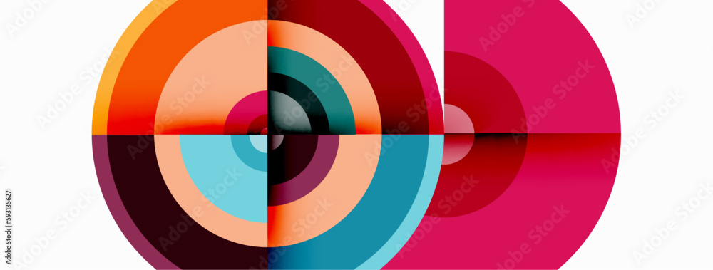 Fototapeta premium Circles with shadows trendy minimal geometric composition abstract background