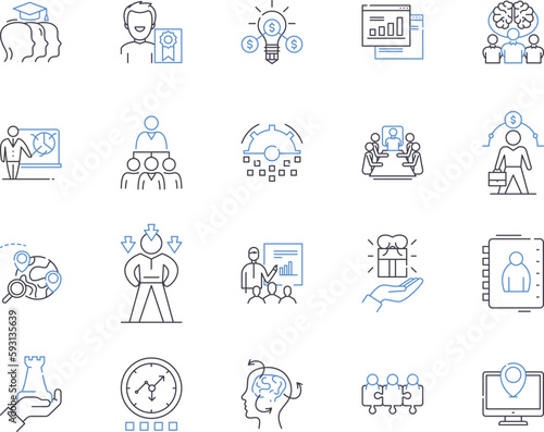 Corporation growth outline icons collection. Corporate, Growth, Expansion, Development, Prosperity, Profit, Merger vector and illustration concept set. Acquisition, Advancement, Investing linear signs