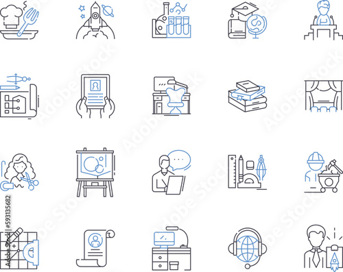 Digitall Freelance outline icons collection. Digital, Freelance, Contractor, Remote, Outsourcing, Gig, Consultant vector and illustration concept set. Part-time, Self-employed, Entrepreneur linear