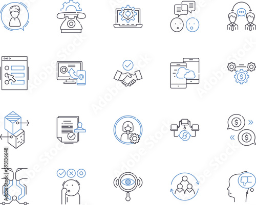 Partner relations outline icons collection. Partners, Relations, Collaboration, Bonding, Networking, Connections, Association vector and illustration concept set. Alliances, Affinity, Interaction