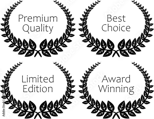 Laurel Wreaths Vector Set with 'Premium Quality", "Best Choice", "Limited Edition", and "Award Winning" Texts