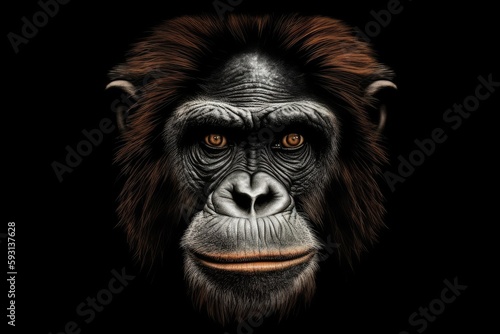 close-up of a monkeys face on a black background. Generative AI © 2rogan