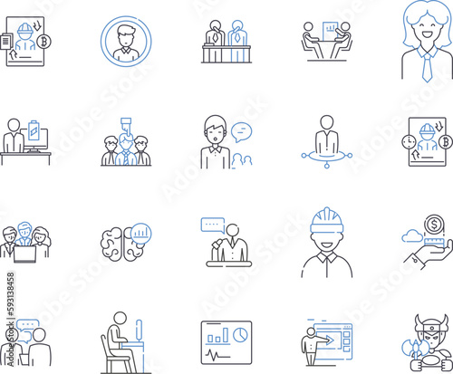 Office profession outline icons collection. Executive, Manager, Secretary, Clerk, Administrator, Supervisor, Officer vector and illustration concept set. Consultant, Analyst, Coordinator linear signs