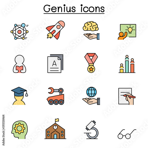 Smart, Genuis, Learning & education color line icon set photo