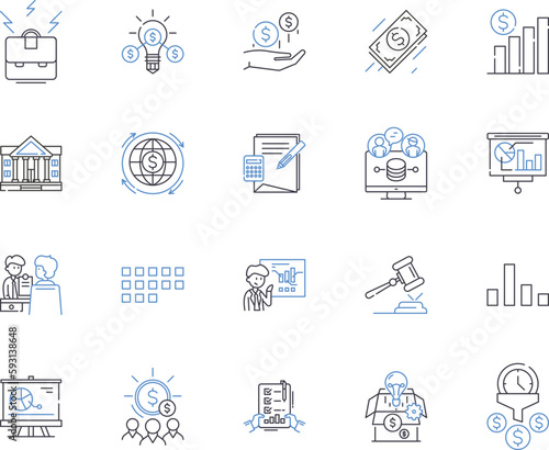 Accounting and documents outline icons collection. Accounting, Documents, Audit, Ledger, Payables, Receivables, Spreadsheet vector and illustration concept set. Tax, Balance, Expense linear signs