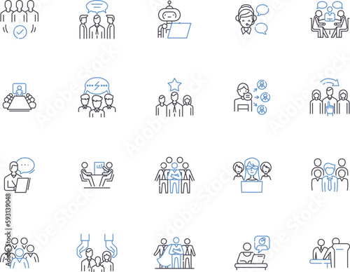 Relationship outline icons collection. Partnership, Friendship, Bonding, Alliance, Linkage, Connectivity, Interaction vector and illustration concept set. Attachment, Interdependence, Rapport linear