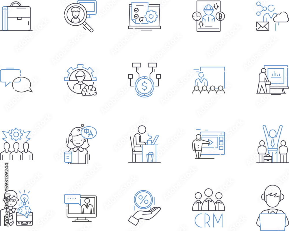 Employee career outline icons collection. Career, Employee, Promotion, Professionalism, Job, Development, Interview vector and illustration concept set. Recruitment, Training, Advancement linear signs Employee career outline icons collection. Career, Employee, Promotion, Professionalism, Job, Development, Interview vector and illustration concept set. Recruitment, Training, Advancement linear signs