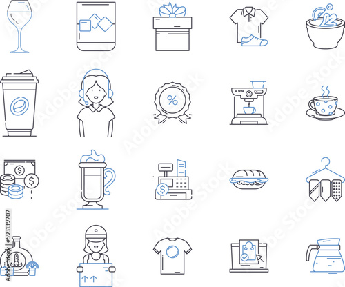 Shop and meal outline icons collection. shop, meal, restaurant, bistro, cafe, diner, brasserie vector and illustration concept set. trattoria, pub, bar linear signs