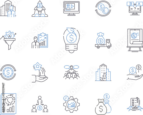 Commerce management outline icons collection. Commerce, Management, E-commerce, Business, Retail, Marketing, Analytics vector and illustration concept set. Supply,Logistics,Inventory linear signs