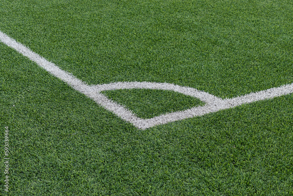 Corner of soccer field with green grass Corner of soccer field with green grass