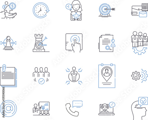 Business partnership outline icons collection. Alliance, Joint venture, Syndication, Affiliation, Cooperation, Consortium, Bonding vector and illustration concept set. Networking, Coopetition, Synergy