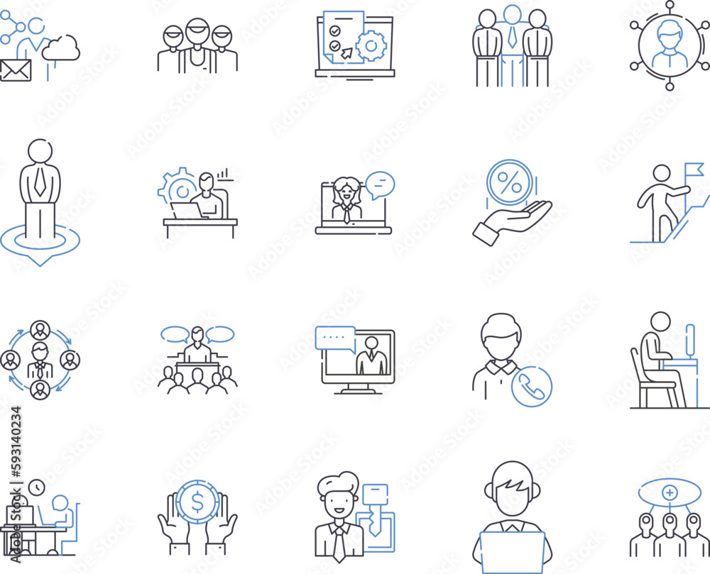 Workers outline icons collection. Employees, Laborers, Operatives, Staff, Personnel, Artisans, Workers vector and illustration concept set. Hands, Craftsmen, Toilers linear signs